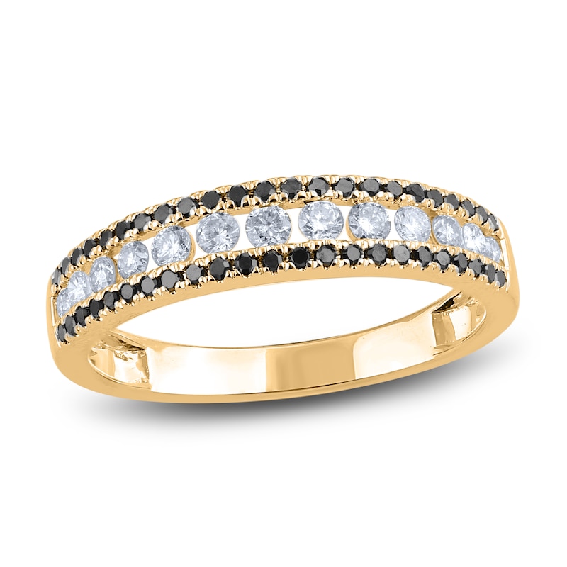 Main Image 1 of Black & White Diamond Anniversary Band 1/2 ct tw Round 14K Yellow Gold