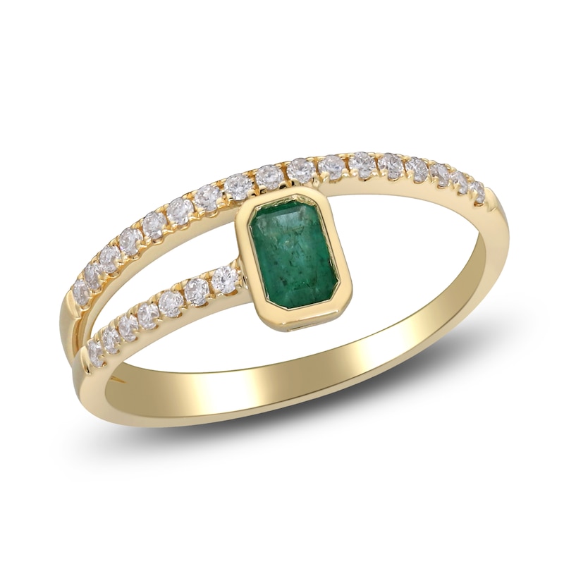 Main Image 2 of Natural Emerald Ring 1/5 ct tw Diamonds 14K Yellow Gold