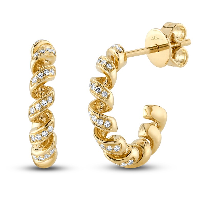 Main Image 1 of Shy Creation Diamond Hoop Earrings 1/8 ct tw Round 14K Yellow Gold SC55024515D0.60