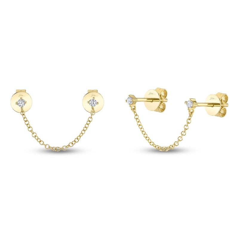 Main Image 1 of Shy Creation Diamond Double Piercing Chain Earrings 1/15 ct tw 14K Yellow Gold SC55012060