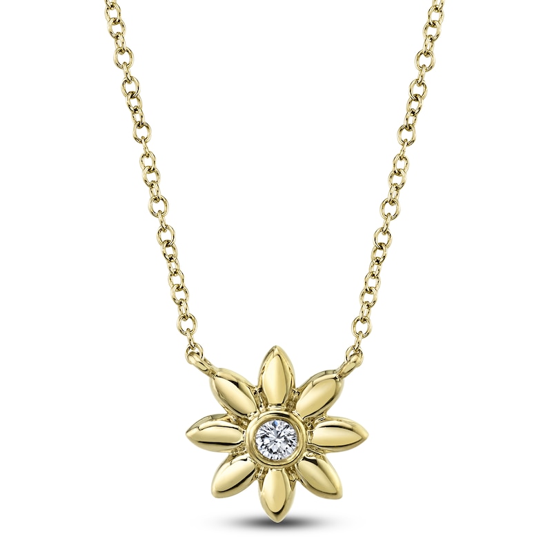 Main Image 1 of Shy Creation Diamond Bezel Flower Necklace 1/20 ct tw 14K Yellow Gold 18" SC55021206