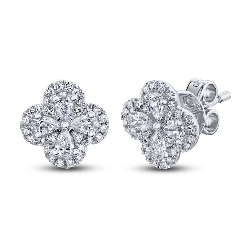 Main Image 1 of Shy Creation Diamond Clover Stud Earrings 1/2 ct tw Pear/Round 14K White Gold SC55019423