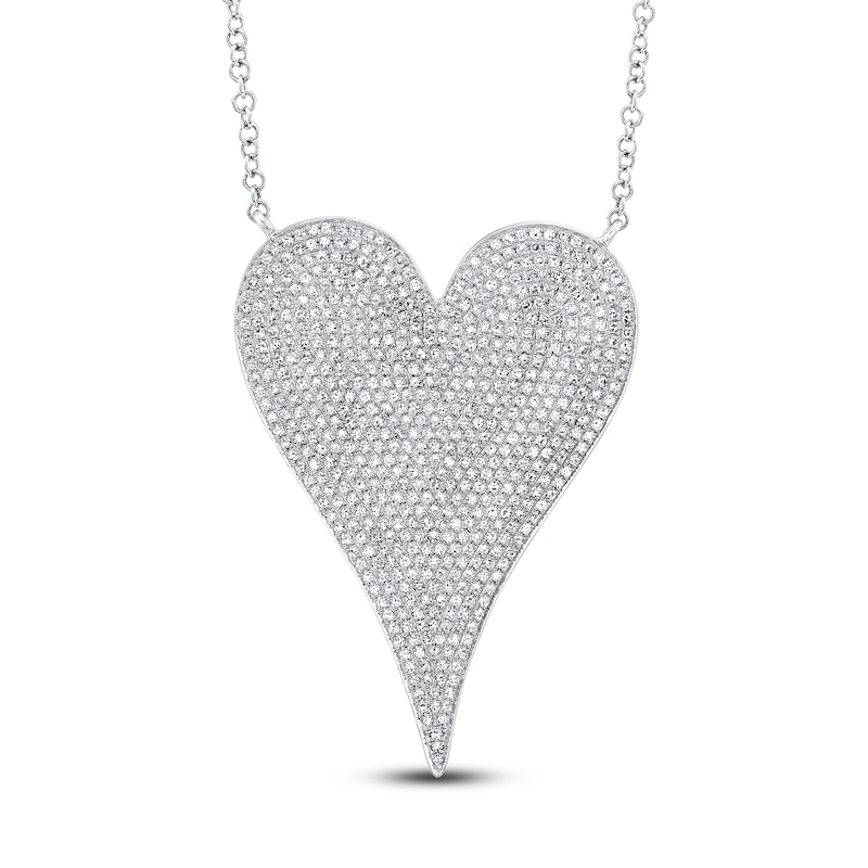 Main Image 1 of Shy Creation Diamond Micro Pavé Heart Necklace 1-1/3 ct tw 14K White Gold 18"
