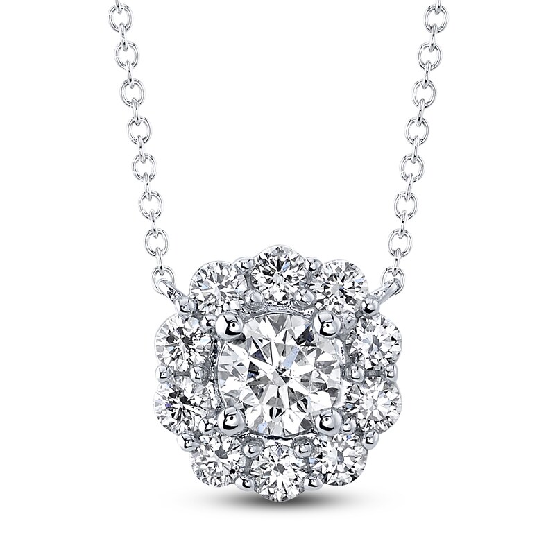 Main Image 1 of Shy Creation Diamond Scalloped Flower Halo Necklace 3/4 ct tw 14K White Gold 18" SC55022477