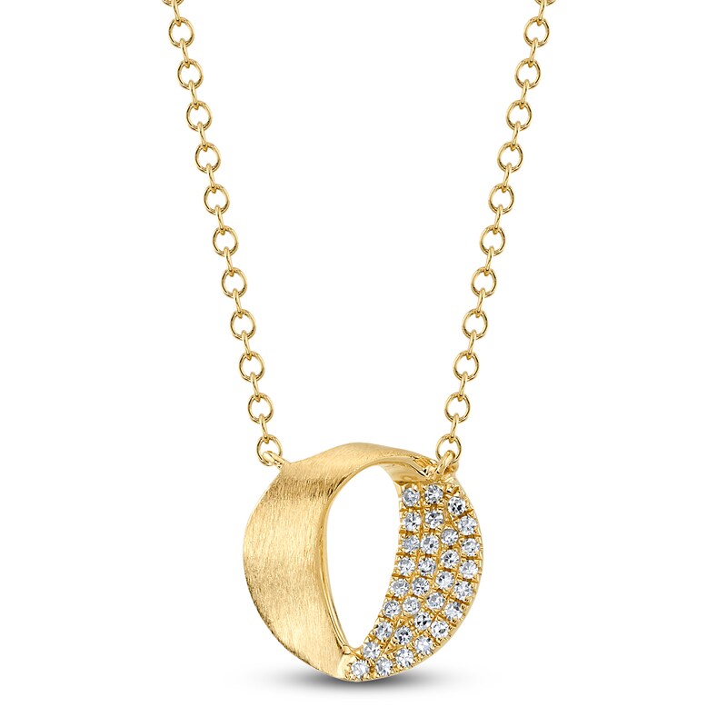 Main Image 1 of Shy Creation Diamond Brushed Circle Necklace 1/20 ct tw 14K Yellow Gold 18" SC55024230
