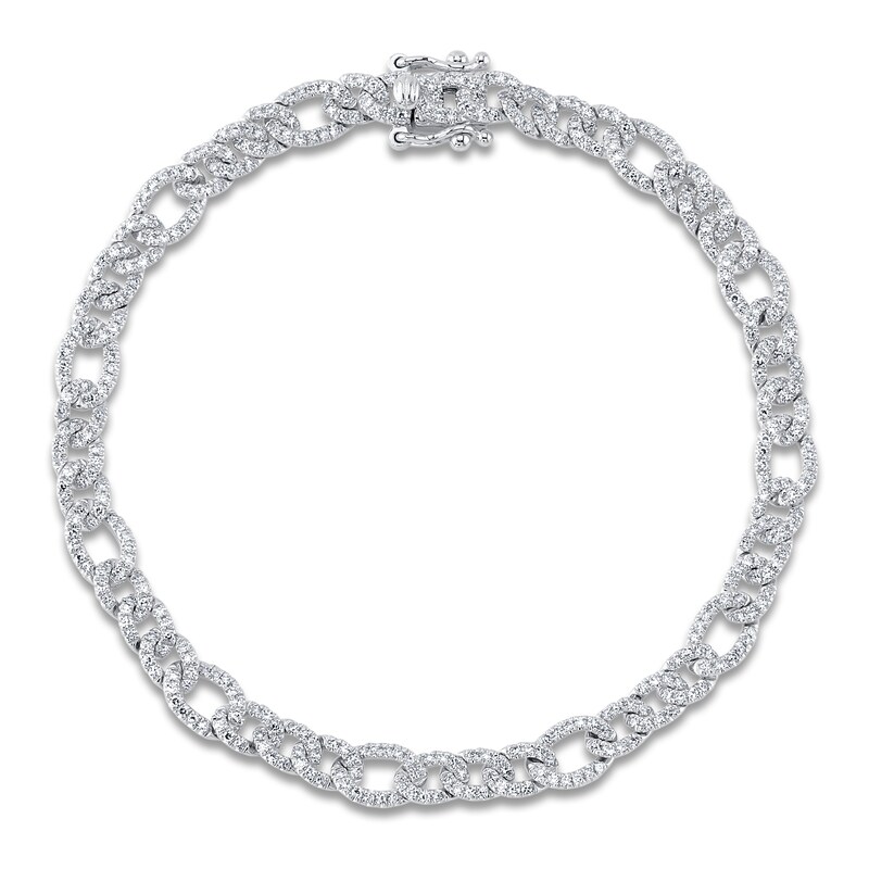 Main Image 1 of Shy Creation Diamond Micro Pavé Figaro Chain Bracelet 1 ct tw 14K White Gold 7" SC55024187