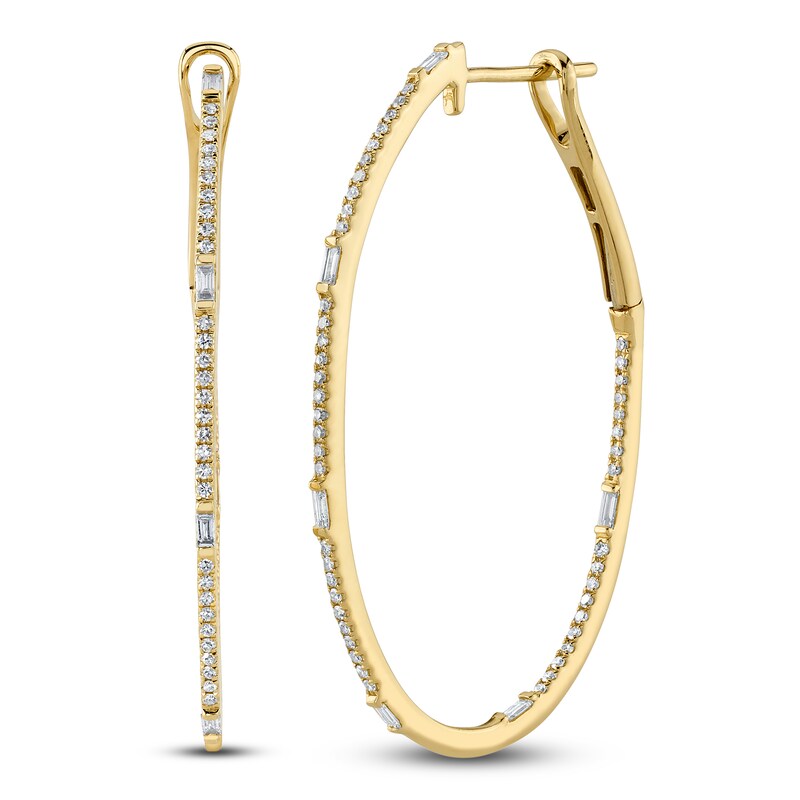 Main Image 1 of Shy Creation Baguette & Round-Cut Diamond Inside-Out Large Hoop Earrings 3/8 ct tw 14K Yellow Gold SC55004902V2