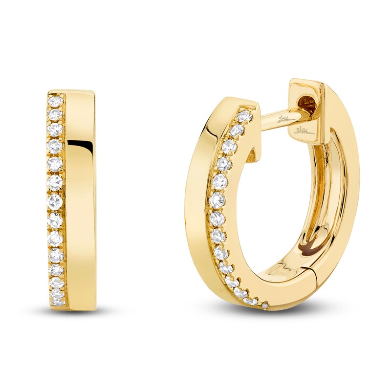 Main Image 1 of Shy Creation Diamond Flat-Edge Hoop Earrings 1/15 ct tw 14K Yellow Gold SC55006225