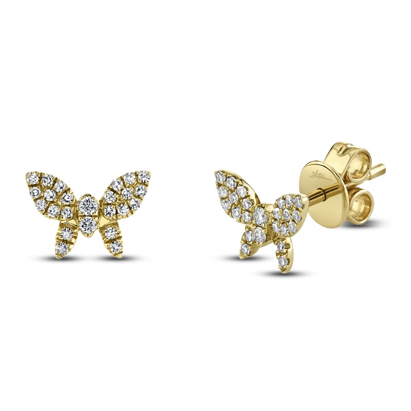 Main Image 1 of Shy Creation Diamond Butterfly Stud Earrings 1/8 ct tw 14K Yellow Gold SC55006751V2