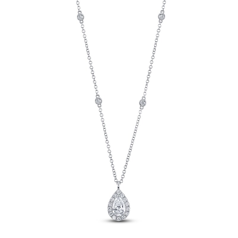 Main Image 1 of Shy Creation Pear-Shaped Diamond Halo Necklace 5/8 ct tw 14K White Gold 18" SC22009024