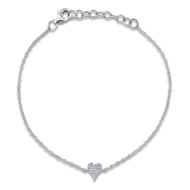 Main Image 1 of Shy Creation Diamond Micro Pavé Heart Bracelet 1/20 ct tw 14K White Gold 7" SC55007633