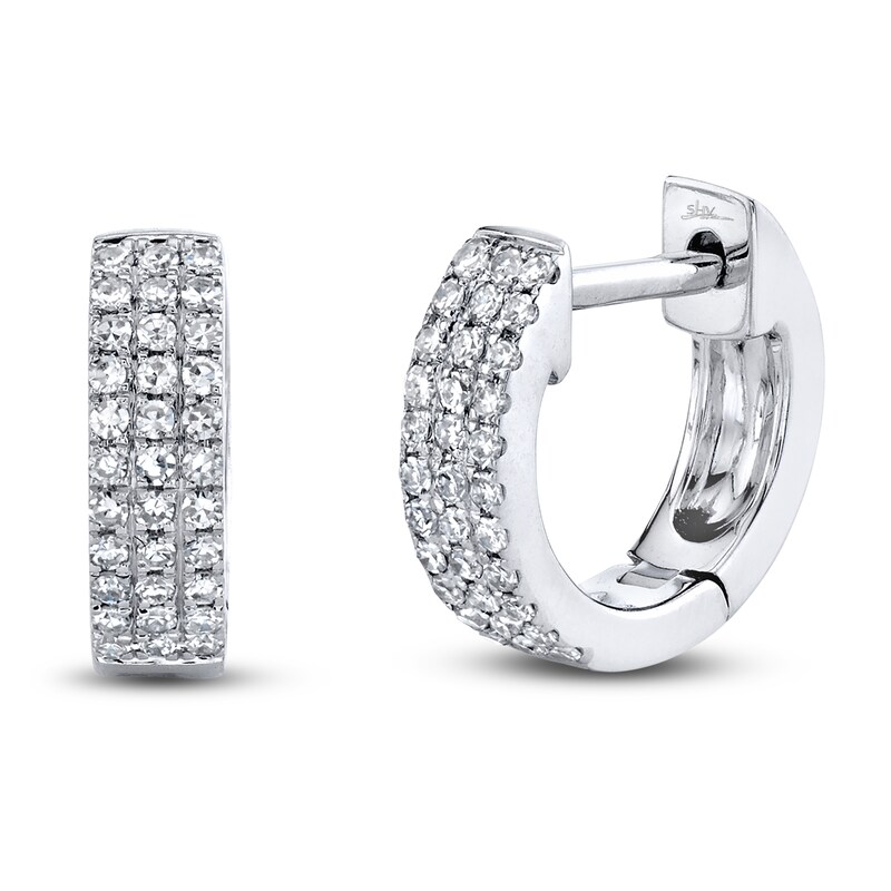 Main Image 1 of Shy Creation Diamond Three-Row Huggie Hoop Earrings 1/6 ct tw 14K White Gold SC55009012
