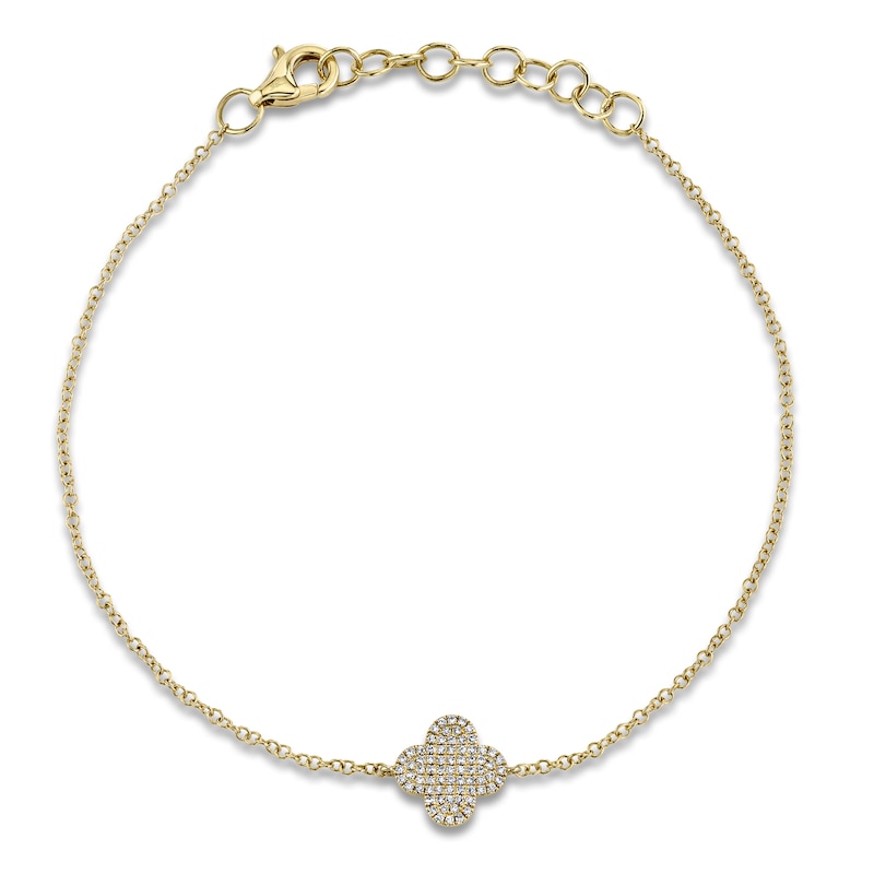 Main Image 1 of Shy Creation Diamond Micro Pavé Clover Bracelet 1/6 ct tw 14K Yellow Gold 7" SC55020614