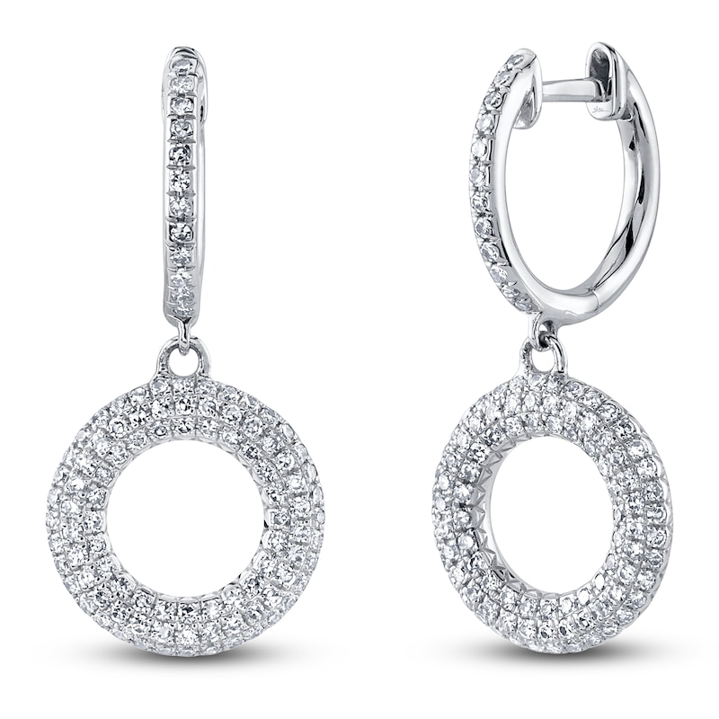 Main Image 1 of Shy Creation Diamond Open Circle Dangle Hoop Earrings 3/8 ct tw 14K White Gold SC55024577