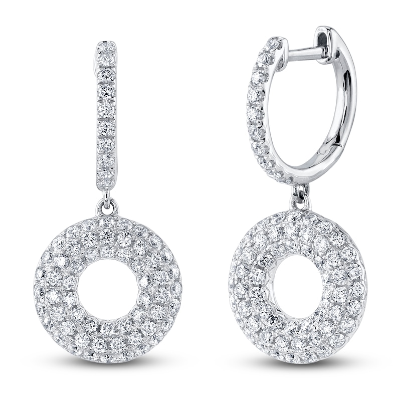 Main Image 1 of Shy Creation Diamond Open Circle Dangle Hoop Earrings 1-1/2 ct tw 14K White Gold SC55024577V2
