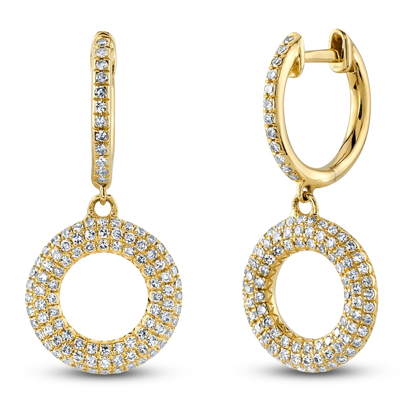 Main Image 1 of Shy Creation Diamond Open Circle Dangle Hoop Earrings 3/8 ct tw 14K Yellow Gold SC55024578