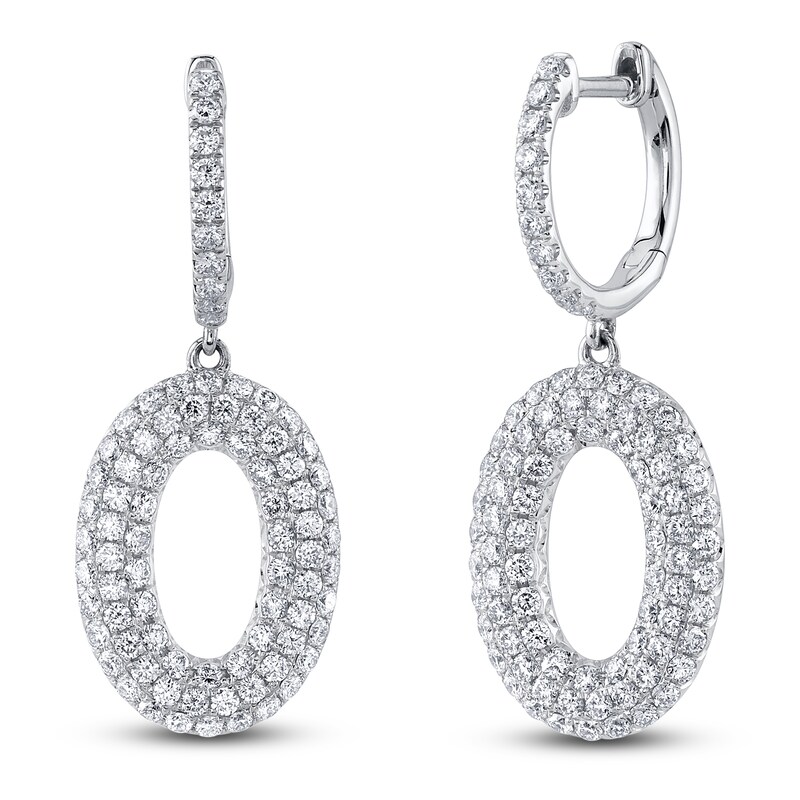 Main Image 1 of Shy Creation Diamond Open Oval Dangle Hoop Earrings 1-3/4 ct tw 14K White Gold SC55024583V2
