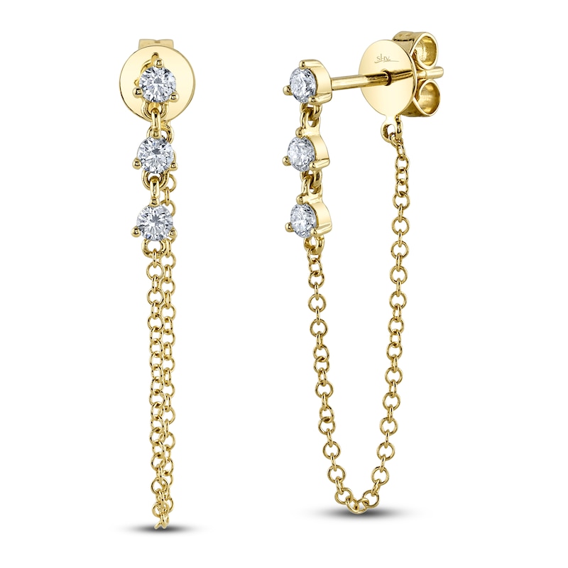 Main Image 1 of Shy Creation Diamond Three-Stone Chain Drop Earrings 1/4 ct tw 14K Yellow Gold SC55025031