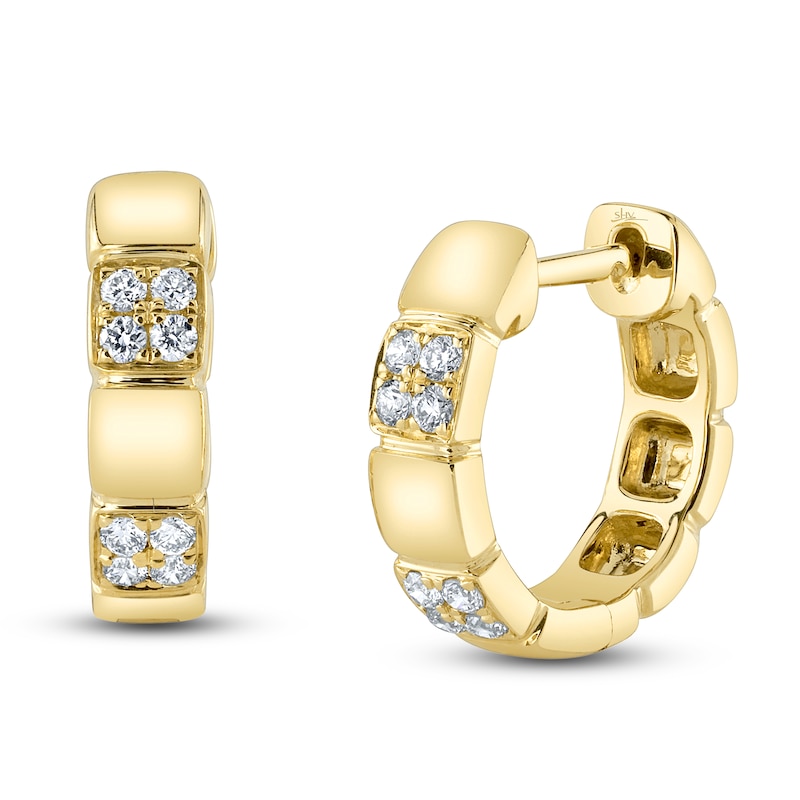 Main Image 1 of Shy Creation Diamond Quartet Huggie Hoop Earrings 1/6 ct tw 14K Yellow Gold SC55025120