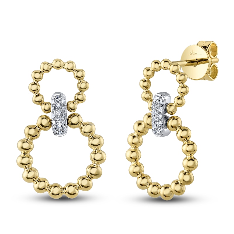 Main Image 1 of Shy Creation Diamond Beaded Doorknocker Earrings 1/20 ct tw 14K Yellow Gold SC55025125