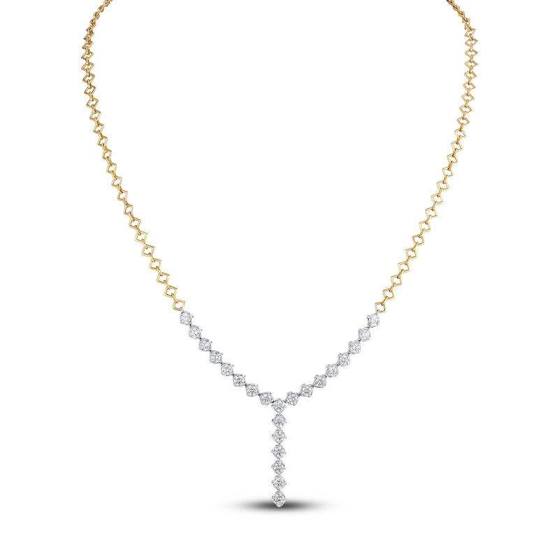 A. Link Diamond Y Necklace 2 ct tw Round 18K Yellow Gold 18"
