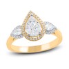 Thumbnail Image 1 of Round, Princess, Marquise & Pear-Cut Diamond 3-Stone Halo Ring 3/4 ct tw 14K Yellow Gold