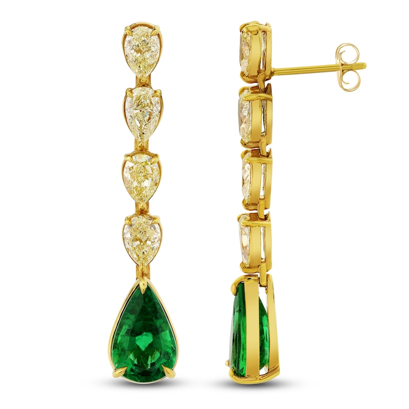 Main Image 1 of Jared Atelier X Shy Pear-Shaped Natural Emerald & Diamond Earrings 3-7/8 ct tw 18K Yellow Gold