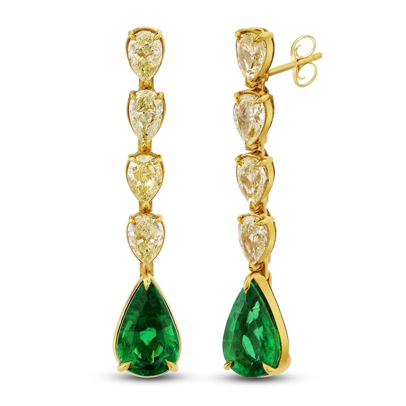 Jared Atelier X Shy Pear-Shaped Natural Emerald & Diamond Earrings 3-7/8 ct tw 18K Yellow Gold