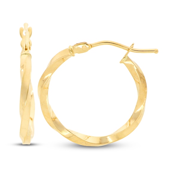 Square Tube Twist Hoop Earrings Hollow 14K Yellow Gold