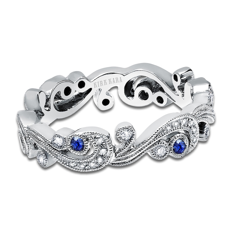 Main Image 1 of Kirk Kara Natural Blue Sapphire & Diamond Lace Wedding Band 1/8 ct tw 18K White Gold