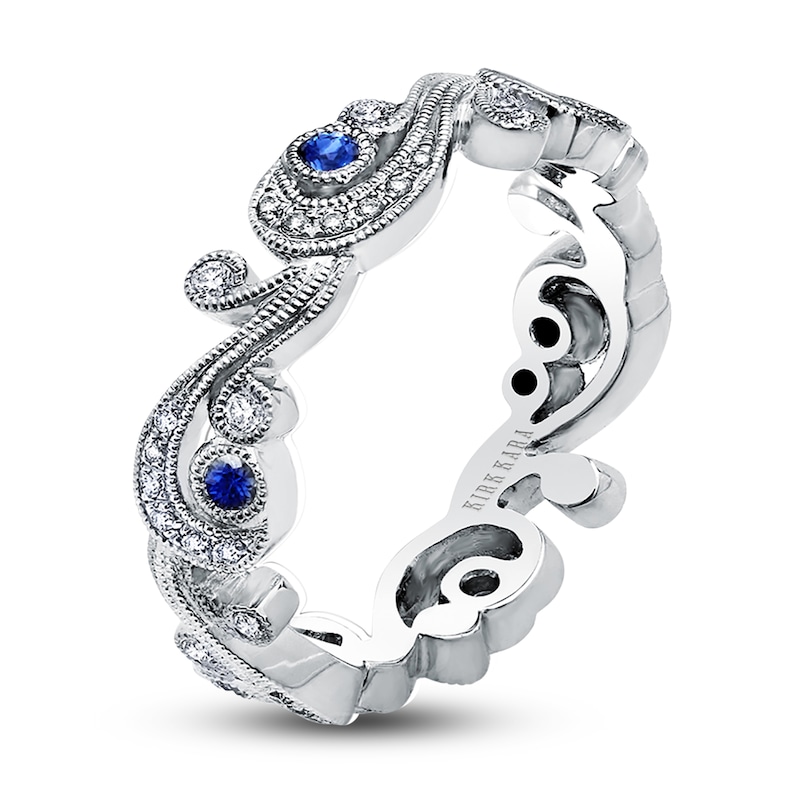 Main Image 2 of Kirk Kara Natural Blue Sapphire & Diamond Lace Wedding Band 1/8 ct tw 18K White Gold