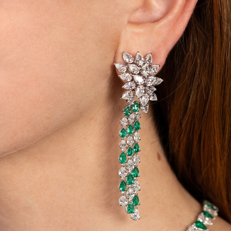 Main Image 4 of Jared Atelier X Shy Natural Emerald & Diamond Earrings 14-1/2 carats Platinum