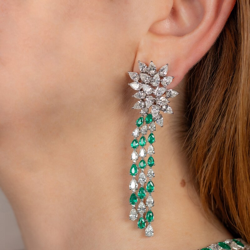Main Image 5 of Jared Atelier X Shy Natural Emerald & Diamond Earrings 14-1/2 carats Platinum