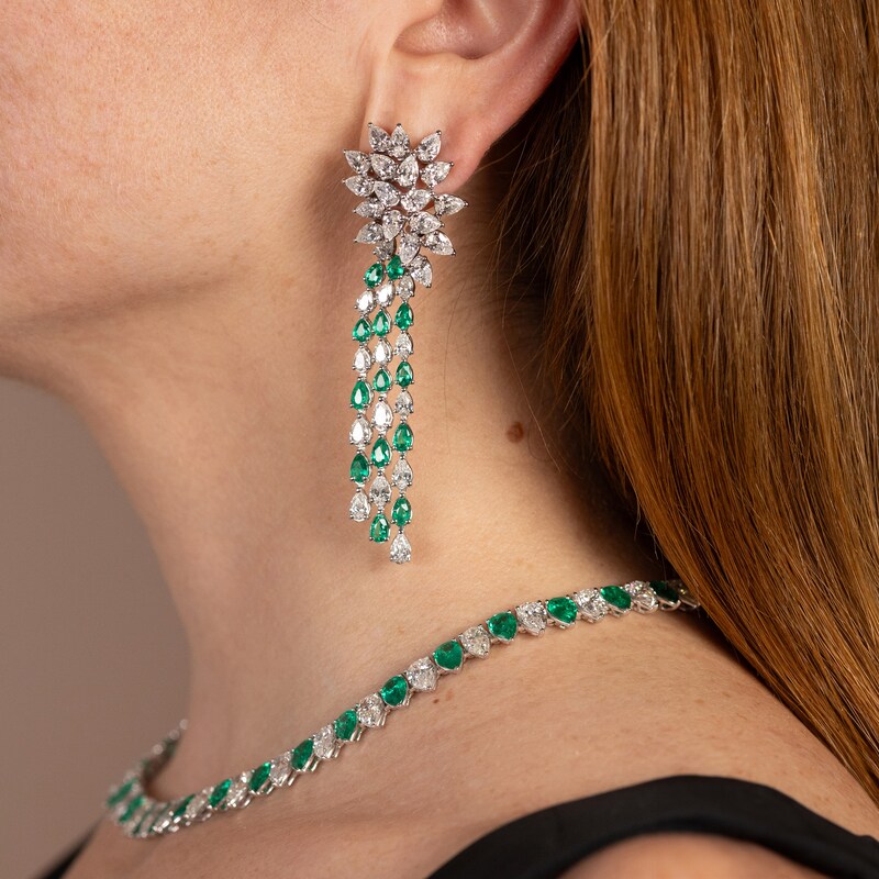 Main Image 6 of Jared Atelier X Shy Natural Emerald & Diamond Earrings 14-1/2 carats Platinum