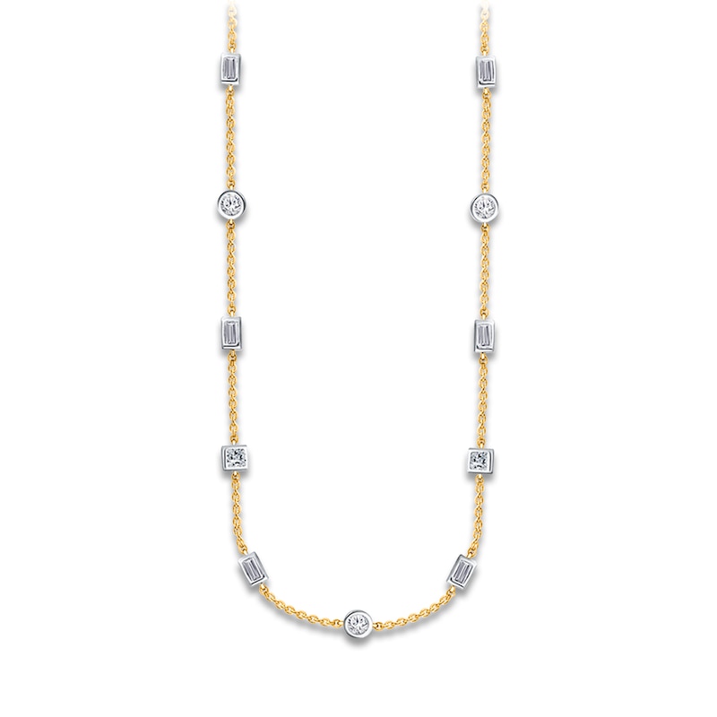 Main Image 1 of Kallati Round/Princess/ Baguette-Cut Diamond Necklace 5/8 ct tw 14K Yellow Gold 18"