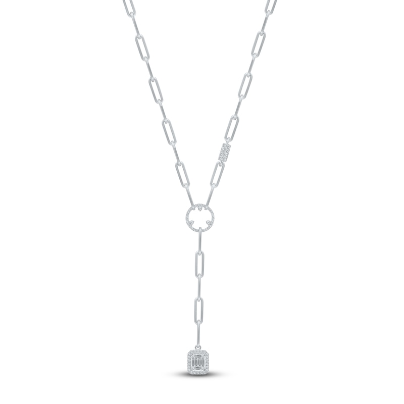 Main Image 4 of Kallati Baguette & Round-Cut Diamond Paperclip Necklace 3/4 ct tw 14K White Gold 16&quot;