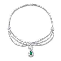 Jared Atelier X Shy Pear-Shaped Natural Emerald & Diamond Necklace 27-5/8 ct tw 18K White Gold 17"