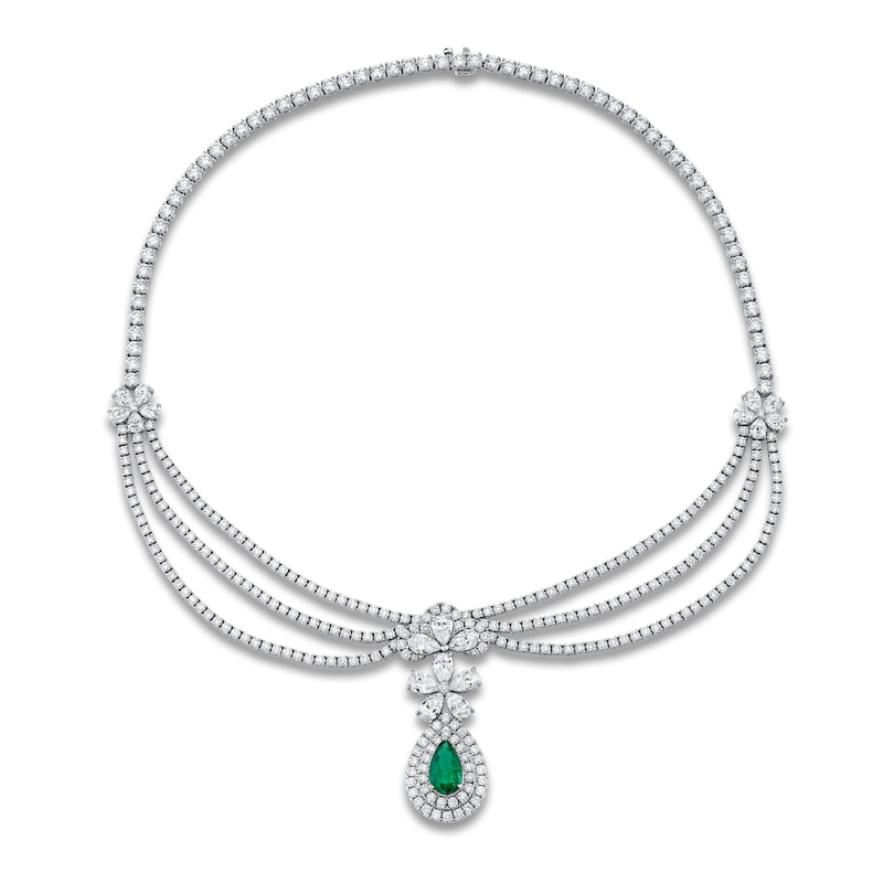 Main Image 1 of Jared Atelier X Shy Pear-Shaped Natural Emerald & Diamond Necklace 27-5/8 ct tw 18K White Gold 17"