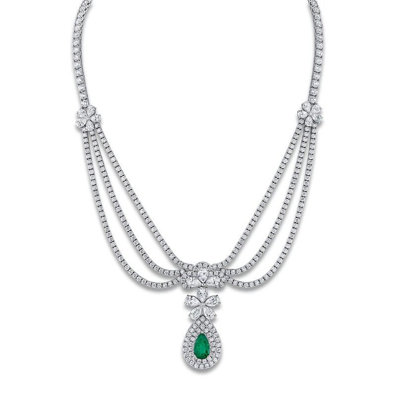 Main Image 2 of Jared Atelier X Shy Pear-Shaped Natural Emerald & Diamond Necklace 27-5/8 ct tw 18K White Gold 17"