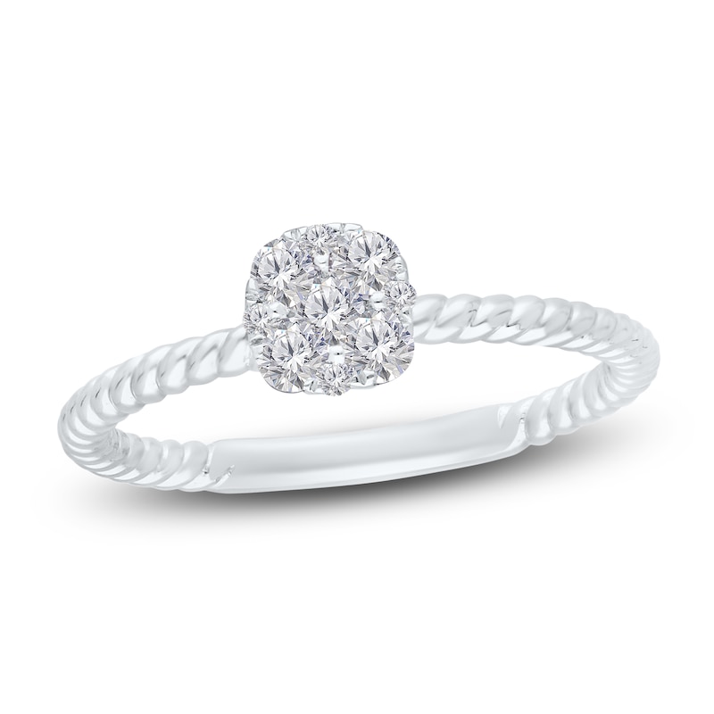 Main Image 1 of Kallati Multi-Diamond Cushion Ring 1/3 ct tw Round 14K White Gold