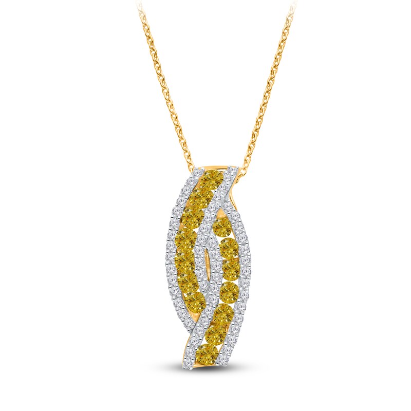 Main Image 1 of Kallati Yellow & White Diamond Pendant Necklace 1 ct tw Round 14K Yellow Gold 18"