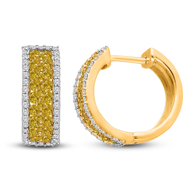 Main Image 2 of Kallati Yellow & White Diamond Hoop Earrings 1-3/8 ct tw Round 14K Yellow Gold