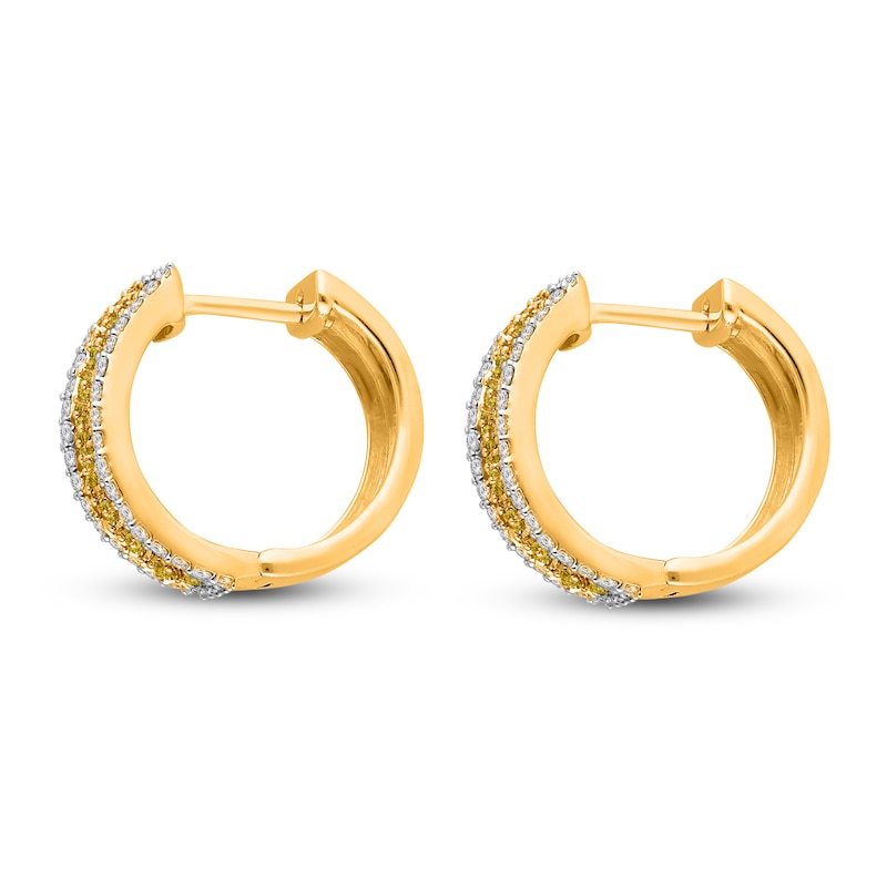 Main Image 3 of Kallati Yellow & White Diamond Hoop Earrings 1-3/8 ct tw Round 14K Yellow Gold