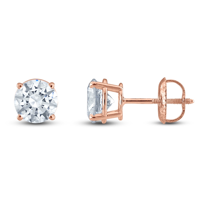Main Image 1 of Certified Round-Cut Diamond Solitaire Stud Earrings 2 ct tw 14K Rose Gold (I/I1)