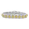 Thumbnail Image 1 of Kallati Princess-Cut Yellow & White Diamond Cushion Link Tennis Bracelet 8-7/8 ct tw 14K White Gold 7"