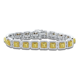 Kallati Princess-Cut Yellow & White Diamond Cushion Link Tennis Bracelet 8-7/8 ct tw 14K White Gold 7"