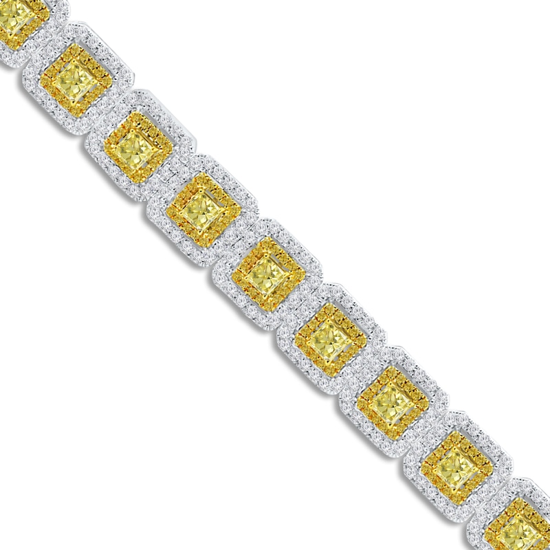 Main Image 2 of Kallati Princess-Cut Yellow & White Diamond Cushion Link Tennis Bracelet 8-7/8 ct tw 14K White Gold 7"