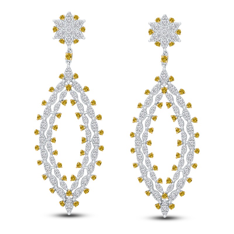 Main Image 1 of Kallati Yellow & White Diamond Drop Earrings 4-1/2 ct tw 14K White Gold