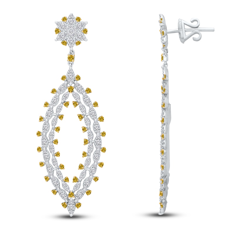 Main Image 3 of Kallati Yellow & White Diamond Drop Earrings 4-1/2 ct tw 14K White Gold