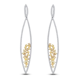 Kallati Natural Yellow & White Diamond Cluster Drop Earrings 2-1/5 ct tw 14K White Gold